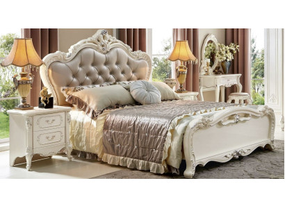 Bed nachtkastje 3-delig slaapkamer set meubilair Chesterfield barok massief hout