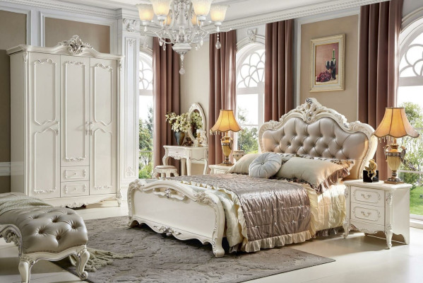 Bed nachtkastje 3-delig slaapkamer set meubilair Chesterfield barok massief hout