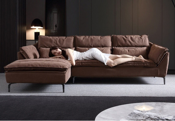 Woonkamer Ontwerp Hoek Stof Leder Bruin Luxe Bank Bank Bekleding L-Vorm Nieuw