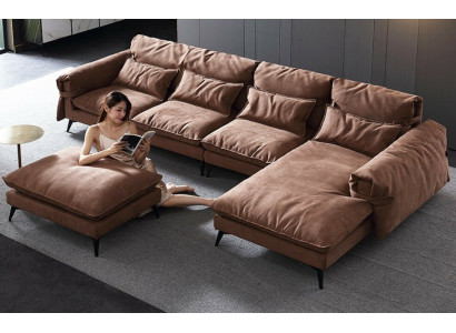 Woonlandschap L-vorm Modern Bruin Design Bankstel Hoekbank Bekleding