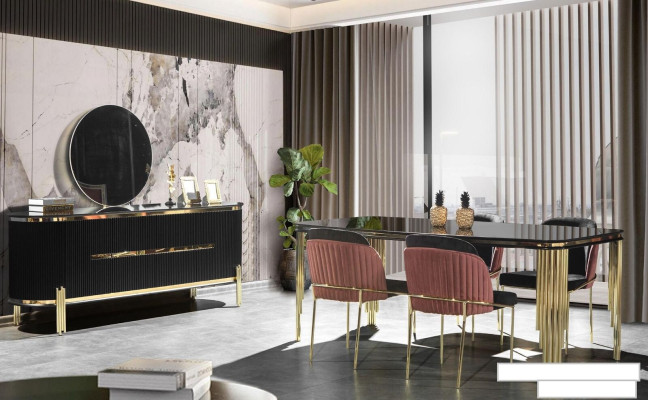 Luxe eetkamer eetkamerset ontwerp tafel dressoir 4 stoelen groep 6-delige set nieuw
