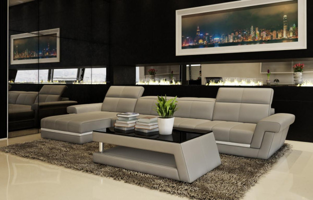 Leren bank bank woonlandschap L-vorm design modern bankstel 5136B banken