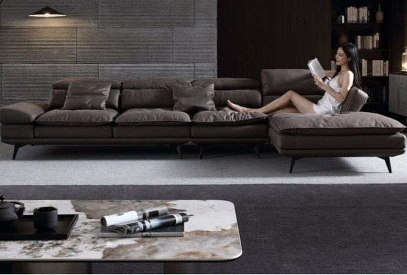 Woonkamer L-vorm Modern Bruin Design Bankstellen Nieuwe Hoekbank Bekleding