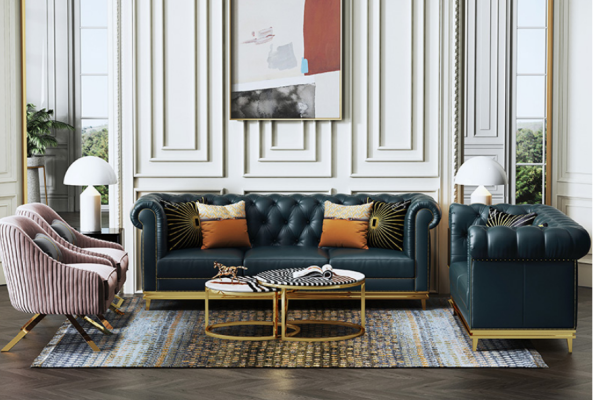 Donkerblauwe Chesterfield 3+2 bankstel bankstel banken gestoffeerde bankstellen