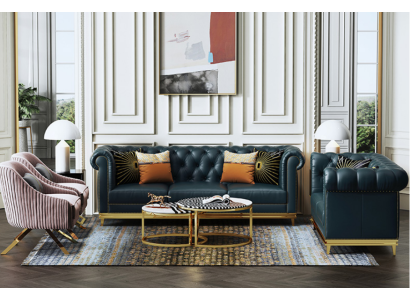 Donkerblauwe Chesterfield 3+2 bankstel bankstel banken gestoffeerde bankstellen