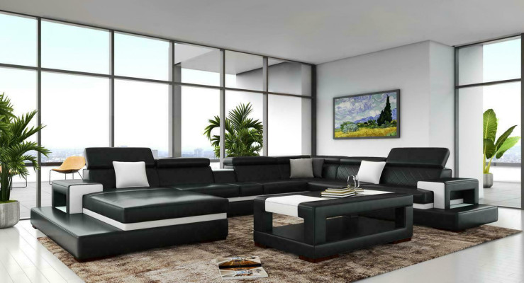 XXL Leren hoekbank Ontwerp Grote bank Bank Bekleding Hoek Stoel Decor Set  XXL Leren hoekbank Ontwerp Grote bank Bank Bekleding Hoek Stoel Decor Set