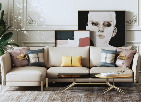 Designer bankstel bank hoekbank met poef bekleding woonlandschap