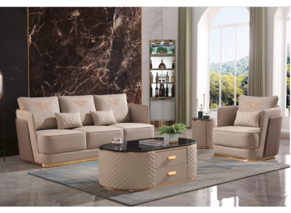 Sofaset 3+1 zits Klassieke setten Lederen banken Bankstellen Bekleding