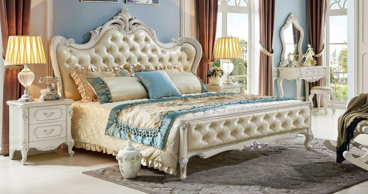 Ontwerp slaapkamer 6-delige set Bed Nachtkastje Kaptafel Meubels Massief hout