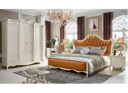 Slaapkamerset Dubbel Bed 2x Nachtkastje Console Bekleding 6-delig Massief hout