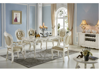 Chesterfield Barokstijl x4 Stoelenset Designer Eetkamer Lederen Stoelen