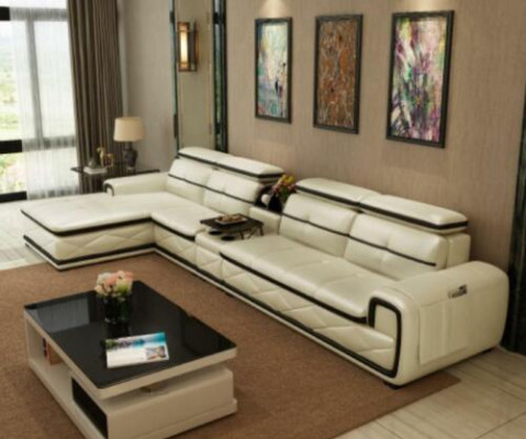 Luxe leren hoekbank L-vormig gestoffeerd modern relax zitmeubilair woonlandschap