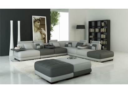 XXL Designer woonlandschap met beklede L-vormige hoekbank in hoekopstelling.