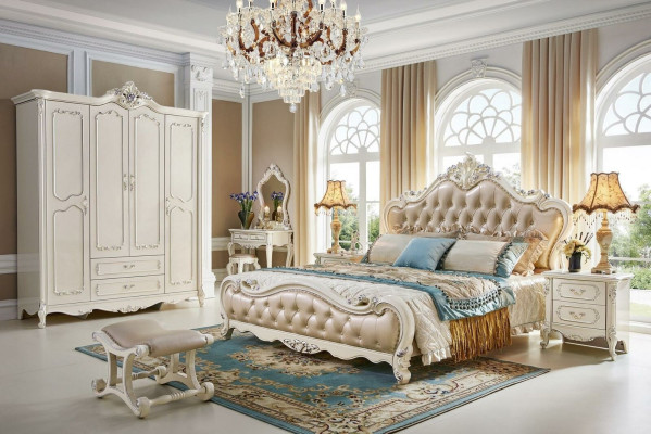 Barok Rococo Slaapkamerset Bed Nachtkastje Kledingkast 6-delig. Massief hout