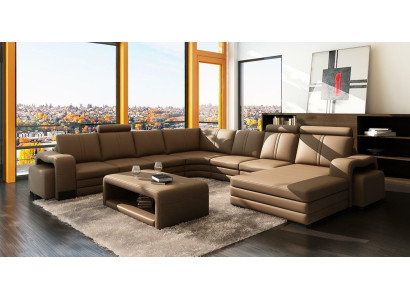 XXL Multifunctioneel leren bankstel Bank Grote bank Bekleding Decor Hoekbank Moderne
