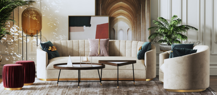 Bankstel 3+1 zitter set Ontwerpbank Beklede bank Bank Modern