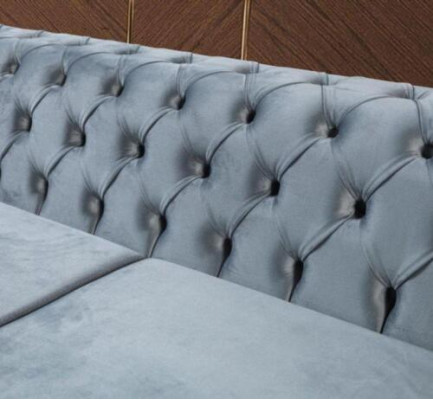 Driepersoonsbank Luxe Chesterfield 3-zitsbank Grijs Bankstellen Velours Nieuw Bank