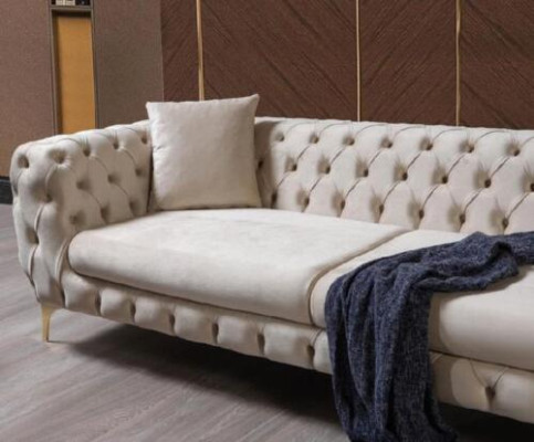 Driepersoonsbank Luxe Chesterfield 3-zitsbank Grijs Bankstellen Velours Nieuw Bank