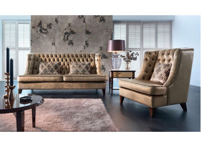 Sofa set Bankstel 3-zits fauteuil Chesterfield Modern Stof Bruin 3 delig