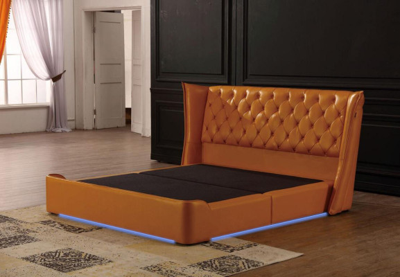 Ontwerper tweepersoonsbed bed bedden leer Chesterfield luxe hotel slaapkamer