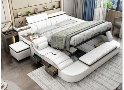 Multifunctioneel bed Bluetooth-luidsprekers Luxe designlederen bedden