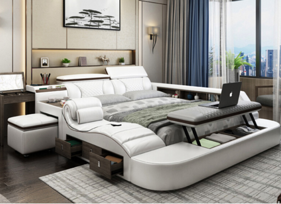 Multifunctioneel bed Bluetooth-luidsprekers Luxe designlederen bedden