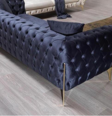 Driedubbele zitbank Luxe Chesterfield 3-zitter Banken Blauw Sofa's Fluweel Nieuw Bank