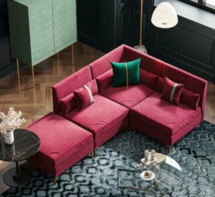 Woonlandschap L-vormige hoekbank Relax fluweel massief houten zitdesign bank lounge nieuw