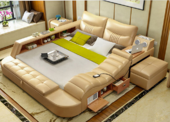 Bed Multifunction - Safe - Heating Couch USB Sound Hotel Beds Leather