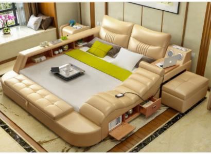 Bed Multifunction - Safe - Heating Couch USB Sound Hotel Beds Leather