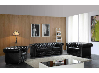 Chesterfield Bank Bank Bekleding Stoel Compleet Set Suite Lederen Banken Nieuw