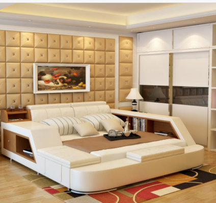 Dubbel luxe design leren bed gestoffeerde bedden moderne hotel
