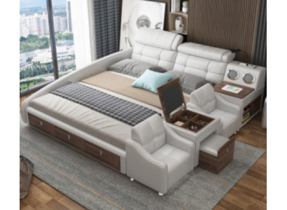 Multifunctioneel bed met luxe design, leren bedden, hotel dubbele opbergplank.