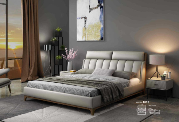 Moderne design bed 180x200 leer hout bedden dubbele slaapkamer.