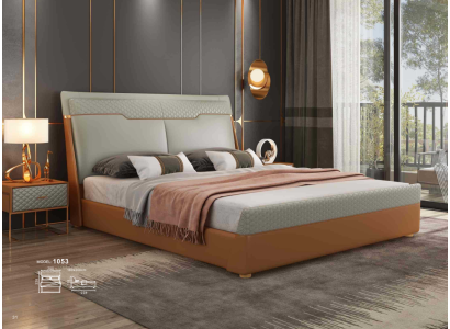 Luxe slaapkamerbed met gestoffeerd design, luxe tweepersoonsbedden van leer, hotel.