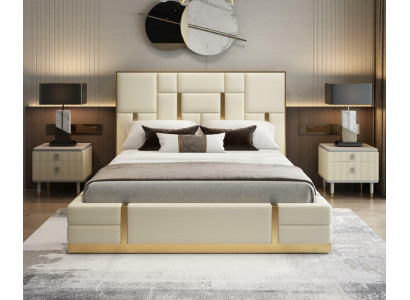 Modern luxe-bed slaapkamer Italiaans lederen gestoffeerd dubbel bed metaal ontwerp.