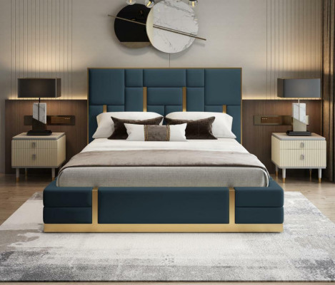 Modern luxe-bed slaapkamer Italiaans lederen gestoffeerd dubbel bed metaal ontwerp.