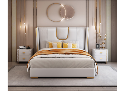 Luxe slaapkamer tweepersoonsbed bed 150/180x200 cm leer metaal bedden