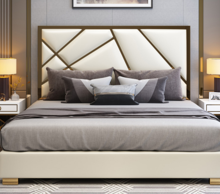 Bed Kussendesign Luxe Dubbele Hotelbedden Slaapkamer Decoratie Leer Nieuw