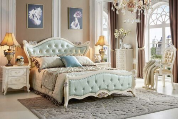 Ontwerp slaapkamer 5-dlg. Bed Nachtkastje Barok Massief houten kledingkast