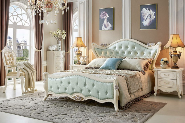 Ontwerp slaapkamer 5-dlg. Bed Nachtkastje Barok Massief houten kledingkast
