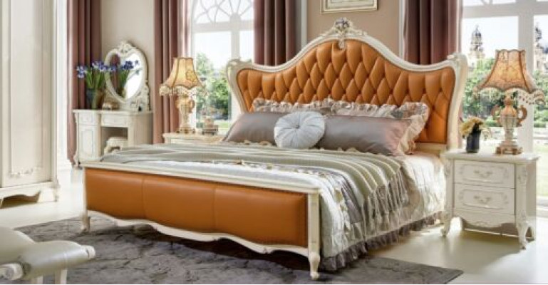 Bedden leren bed 3-delige set 2x slaapkamer nachtkastje console massief hout