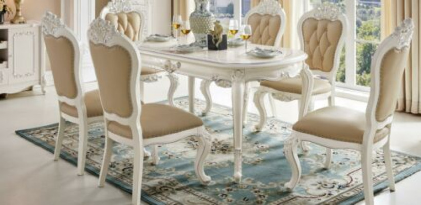 Klassieke eetkamerset Designer tafel x4 Chesterfield stoelen eetgroep Klassiek massief hout
