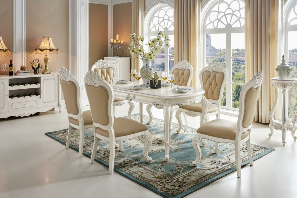 Klassieke eetkamerset Designer tafel x4 Chesterfield stoelen eetgroep Klassiek massief hout