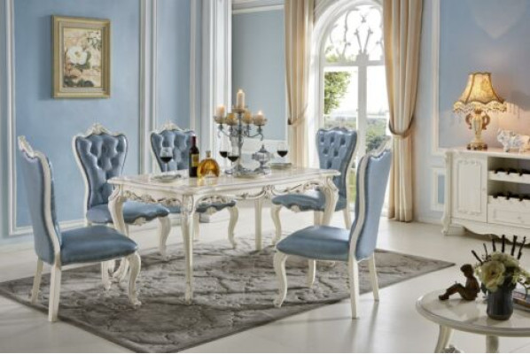 Klassieke eetkamertafel Chesterfield met 4 stoelen 5-dlg. Set Massief hout Barokstijl meubels
