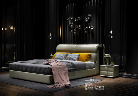 Luxe bed slaapkamer lederen bekleding tweepersoonsbed houten design 180x200cm Nieuw