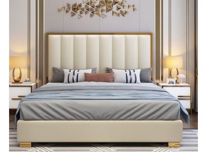 Bedden Bed hout leer bekleding huwelijk design leer hotel boxspring meubels