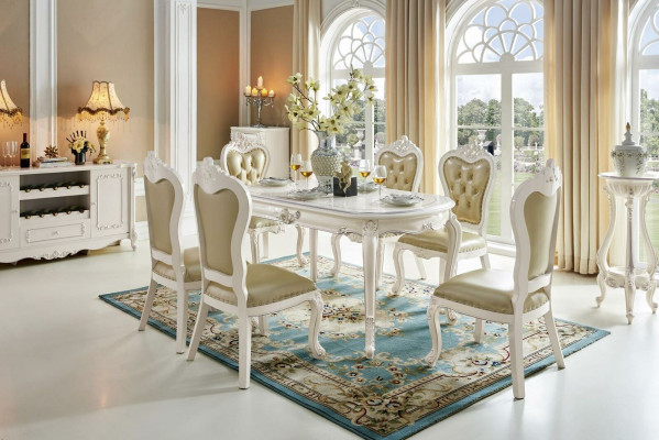 Klassieke tafel eetset armstoel barok eetkamer groep 5-delig massief hout