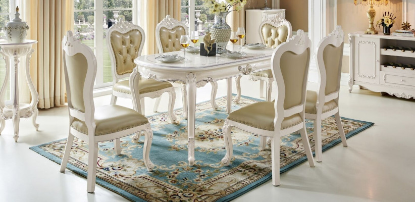 Klassieke tafel eetset armstoel barok eetkamer groep 5-delig massief hout