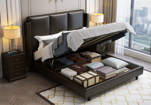 Modern Style Bed Tweepersoonsbed Slaapkamer Lederen Bekleding Textiel Tweepersoonsbedden